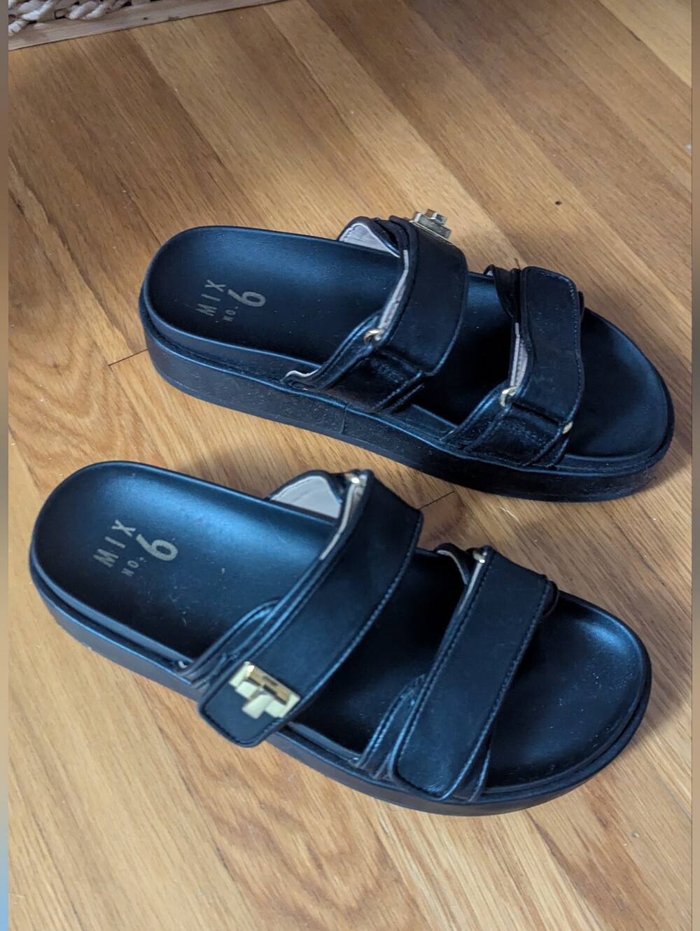 Mix No. 6 Black Alorea Platform Slide Sandals with Buckle Detail